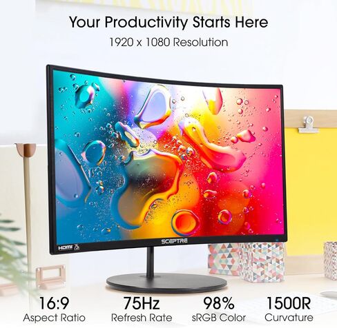 New_Sceptre_C248W 24'' Curved 75Hz Gaming LED Monitor Full HD 1080P HDMI VGA Speakers, VESA Wall Mount Ready Metal Black, ‎Metal Black in Saudi Arabia