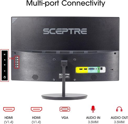 New_Sceptre_C248W 24'' Curved 75Hz Gaming LED Monitor Full HD 1080P HDMI VGA Speakers, VESA Wall Mount Ready Metal Black, ‎Metal Black in Saudi Arabia