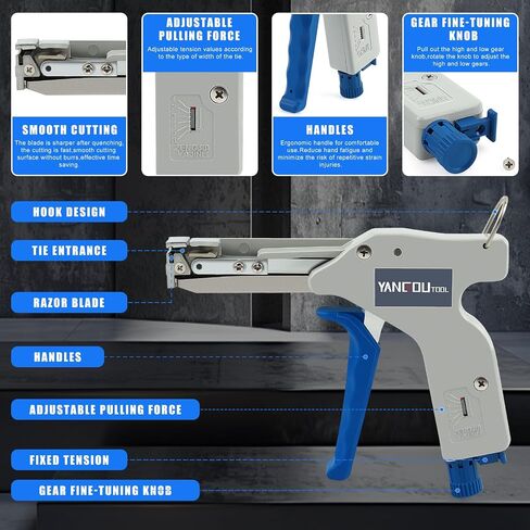 Yangoutool Zip Tie Tool – Continuously Adjustable Cable Tie Gun for Fastening and Cutting Nylon Zip Ties - Fit 4mm to 12mm Wide, 1mm to 2mm Thick Nylon Ties in Kuwait