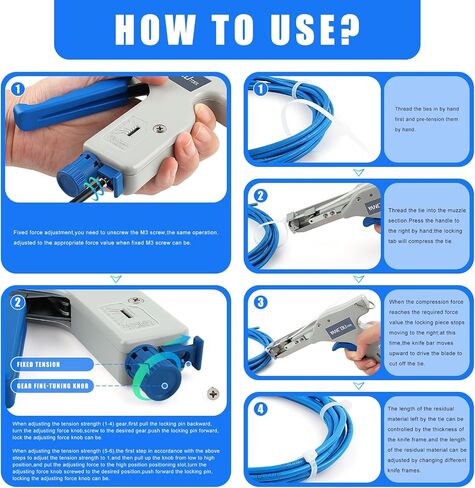 Yangoutool Zip Tie Tool – Continuously Adjustable Cable Tie Gun for Fastening and Cutting Nylon Zip Ties - Fit 4mm to 12mm Wide, 1mm to 2mm Thick Nylon Ties in Kuwait