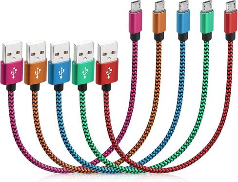كابل USB Micro القصير 5 حزمة ، شحن Android مضفر 1 قدم وملاءة سلكية ، ملونة متعددة in Kuwait