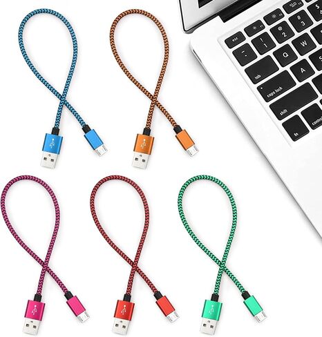كابل USB Micro القصير 5 حزمة ، شحن Android مضفر 1 قدم وملاءة سلكية ، ملونة متعددة in Kuwait