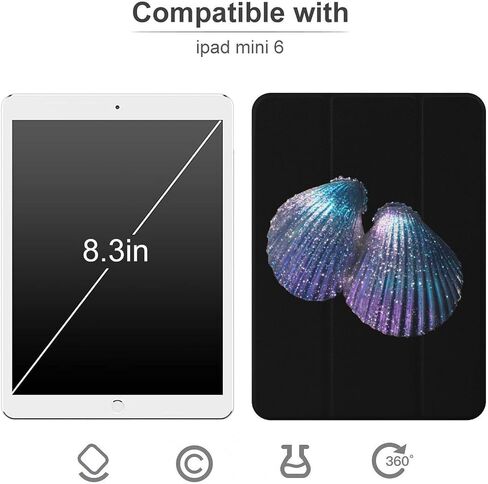 Glittery Seashells Case with Pen Holder Slim Lightweight Trifold Stand Compatible with iPad mini 4/5/6 Mini6（8.3in） in Saudi Arabia