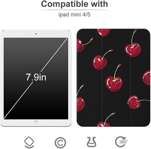 حالة نمط الكرز مع حامل القلم رفيع الخفيفة الوزن trifold حامل متوافق مع iPad mini 4/5/6 mini4/5 （7.9in） in Kuwait