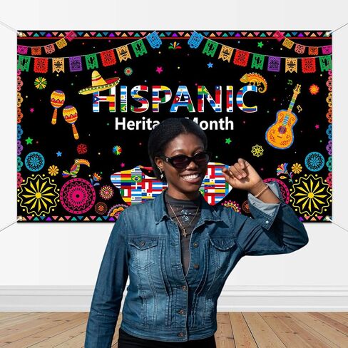 MOCSICKA HISPANIC HONDAGE BANNER LATIN American Banner SPARRIACH DECREATIONS National Hispanic Honordage Decortations for Classroom Backdrop Photo كشك (ملون ، 70.8 × 43.3 بوصة) in Saudi Arabia