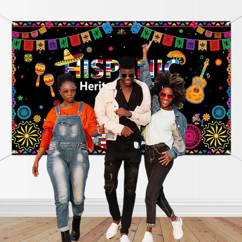 MOCSICKA HISPANIC HONDAGE BANNER LATIN American Banner SPARRIACH DECREATIONS National Hispanic Honordage Decortations for Classroom Backdrop Photo كشك (ملون ، 70.8 × 43.3 بوصة) in Saudi Arabia