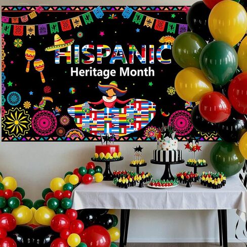 MOCSICKA HISPANIC HONDAGE BANNER LATIN American Banner SPARRIACH DECREATIONS National Hispanic Honordage Decortations for Classroom Backdrop Photo كشك (ملون ، 70.8 × 43.3 بوصة) in Saudi Arabia