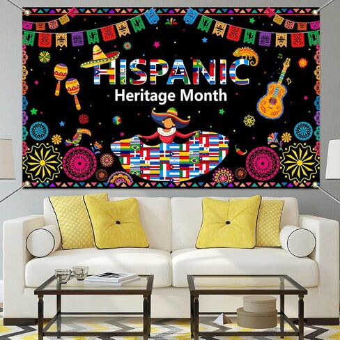 MOCSICKA HISPANIC HONDAGE BANNER LATIN American Banner SPARRIACH DECREATIONS National Hispanic Honordage Decortations for Classroom Backdrop Photo كشك (ملون ، 70.8 × 43.3 بوصة) in Saudi Arabia