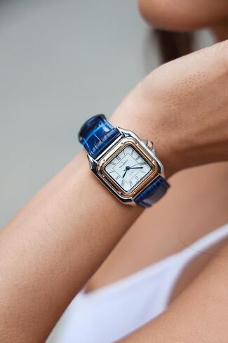 Peugeot Women Two-Tone Tank Shape Dress Watch with Designer Leather Wrist Band in Saudi Arabia
