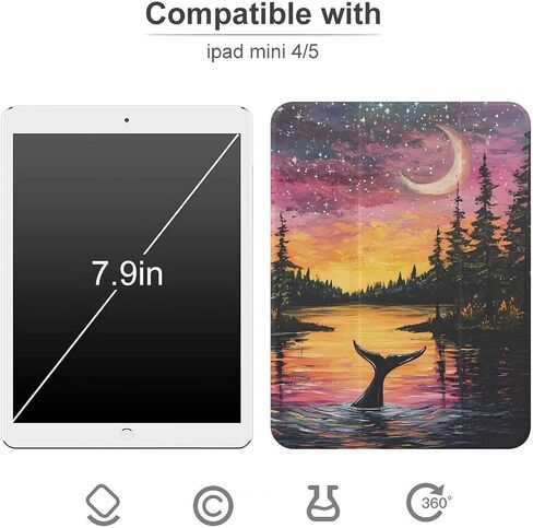حوت مخدر تحت قضية القمر مع حامل القلم رفيع الخفيفة الوزن Trifold موقف متوافق مع iPad Mini 4/5/6 Mini4/5 （7.9in） in Saudi Arabia