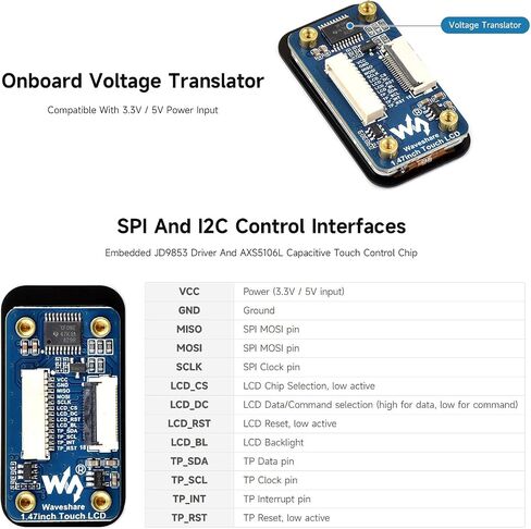 Waveshare 1.47inch LCD Display Module with Touch Panel, Compatible with Raspberry Pi/Pi Pico/ ESP32S3, Micro LCD Display, 172×320 Resolution, IPS, SPI and I2C Communication, 262K Display Color in Saudi Arabia