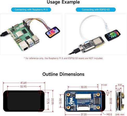 Waveshare 1.47inch LCD Display Module with Touch Panel, Compatible with Raspberry Pi/Pi Pico/ ESP32S3, Micro LCD Display, 172×320 Resolution, IPS, SPI and I2C Communication, 262K Display Color in Saudi Arabia