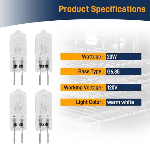 4 PCS PCS Halogen Light Light 120V 20W GY6.35 T4 Microwave Light Plubs for Microwave ، وفرن ، وغطاء المدى in Saudi Arabia