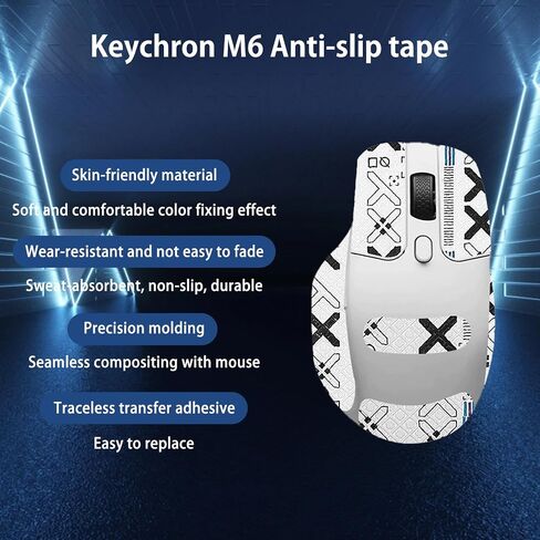 شريط قبضة الماوس تغطية كاملة لـ Keychron M6 ، شريط قبضة الانزلاق الماوس ، طقم الفئران المهنية المقاومة للعرق المقاومة للذات (أبيض) in Kuwait