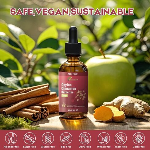 2 Pack Ceylon Cinnamon Berberine Bitter Liquid Drops Supplement with Turmeric,Green Tea,Apple Cider Vinegar,Black Seed Oil for Immune System & Digestive System Supports 4 FL OZ in Saudi Arabia