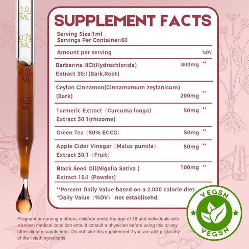 2 Pack Ceylon Cinnamon Berberine Bitter Liquid Drops Supplement with Turmeric,Green Tea,Apple Cider Vinegar,Black Seed Oil for Immune System & Digestive System Supports 4 FL OZ in Saudi Arabia