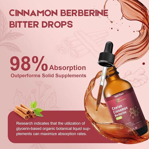 2 Pack Ceylon Cinnamon Berberine Bitter Liquid Drops Supplement with Turmeric,Green Tea,Apple Cider Vinegar,Black Seed Oil for Immune System & Digestive System Supports 4 FL OZ in Saudi Arabia