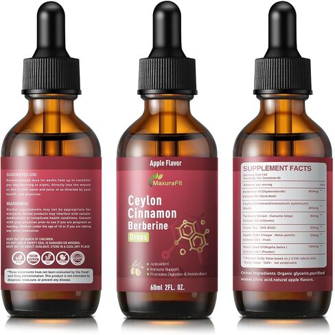 2 Pack Ceylon Cinnamon Berberine Bitter Liquid Drops Supplement with Turmeric,Green Tea,Apple Cider Vinegar,Black Seed Oil for Immune System & Digestive System Supports 4 FL OZ in Saudi Arabia