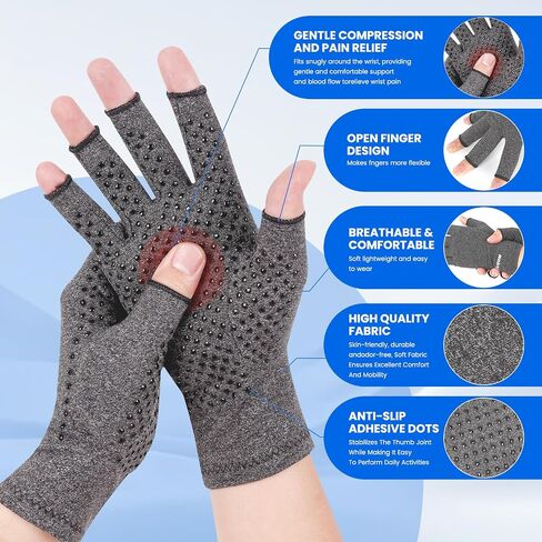 Compression Gloves Arthritis Gloves for Women for Pain,Fingerless Compression Wrap for Hand Pain and Osteoarthritis，Anti-Slip，Unisex,Gainsboro in Saudi Arabia