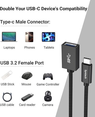 محول USB C إلى USB من Syntech، 2 محول USB C إلى USB3، USB من النوع C إلى USB، محول Thunderbolt 3 إلى USB أنثى كابل OTG متوافق مع iPad Mini 6، MacBook Pro، Air والمزيد in Kuwait