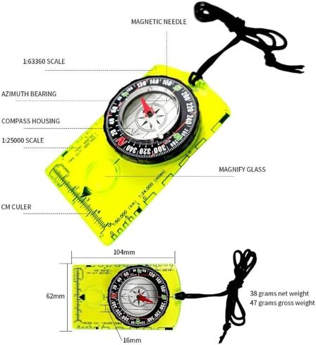 Compass Hiking Backpacking Compass Compass Camping Navigation | Professional Field Compass for Map Reading in Saudi Arabia