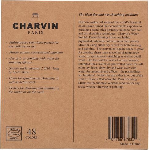 Charvin Artist Colored Chalk Pastels (Set of 48) - Water Soluble, Assorted Pastel Color Sticks for Wet, & Dry Painting in Saudi Arabia