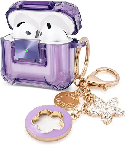 (with Safety Lock) Clear Case Compatible with Airpods 4 Case oft Clear TPU Cover for Apple Airpod 4 (2024) (USB-C) KOUJAON Soft TPU Transparency Air pods 4 Gen Cases with Girl Bling Keychain (Purple) in Saudi Arabia