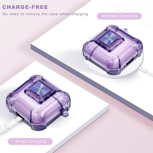 (with Safety Lock) Clear Case Compatible with Airpods 4 Case oft Clear TPU Cover for Apple Airpod 4 (2024) (USB-C) KOUJAON Soft TPU Transparency Air pods 4 Gen Cases with Girl Bling Keychain (Purple) in Saudi Arabia