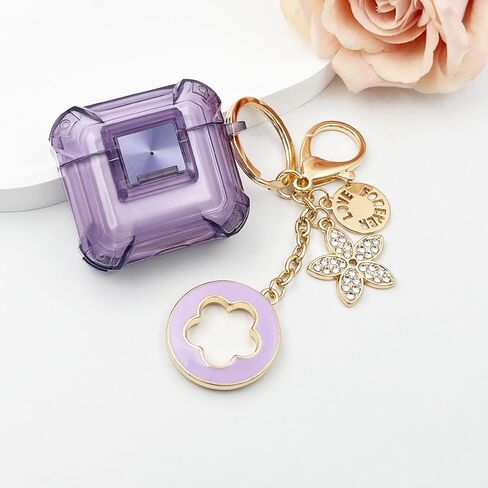 (with Safety Lock) Clear Case Compatible with Airpods 4 Case oft Clear TPU Cover for Apple Airpod 4 (2024) (USB-C) KOUJAON Soft TPU Transparency Air pods 4 Gen Cases with Girl Bling Keychain (Purple) in Saudi Arabia