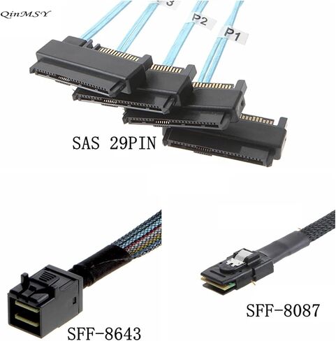 M1ni S/AS to S/A/S-Cable,SFF-8643 to S/AS SFF-8643&8087 to SFF-8482 Connector 4X S/AS 29Pin SFF-8482 with SATA Power Adapter Cable(1m,8087) in Saudi Arabia