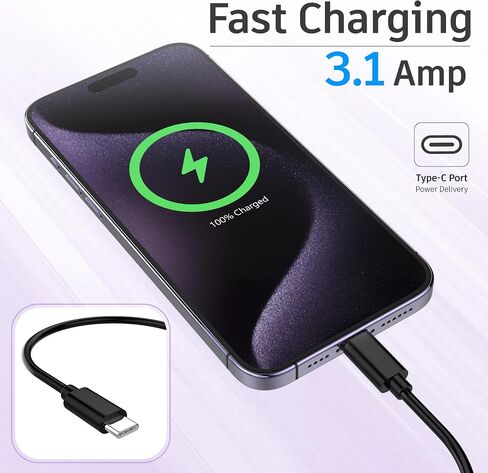 Short USB C to C Fast Charger Cable 60W 1ft Type C Cord for iPhone 16, 16 Plus, 16 Pro, 16 Pro Max, iPhone 15, iPad Pro, Galaxy S24, S23, S22, S21, S20, S10, Google Pixel- (5 Pack) (White) in Kuwait