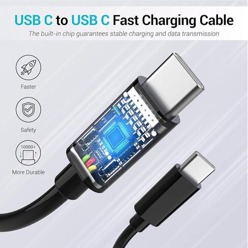Short USB C to C Fast Charger Cable 60W 1ft Type C Cord for iPhone 16, 16 Plus, 16 Pro, 16 Pro Max, iPhone 15, iPad Pro, Galaxy S24, S23, S22, S21, S20, S10, Google Pixel- (5 Pack) (White) in Kuwait