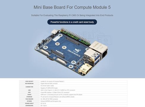 لوحة القاعدة الصغيرة للتشويش PI CM5 Lite/EMMC ، وحدة حساب 5 MINI IO مع Gigabit eth/40pin GPIO/M.2 ​​M مفتاح/USB 3.2/USB 2.0/HDMI. in Kuwait