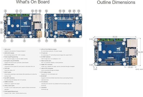 لوحة القاعدة الصغيرة للتشويش PI CM5 Lite/EMMC ، وحدة حساب 5 MINI IO مع Gigabit eth/40pin GPIO/M.2 ​​M مفتاح/USB 3.2/USB 2.0/HDMI. in Kuwait