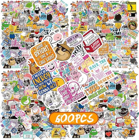 Honoson 600 Pcs Funny Stickers for Adults Sarcastic Meme Stickers Hilarious Waterproof Decals for Laptop, Water Bottles, Hard Hat, Computers, Bumper, Phone, Wall, Window, Scrapbooking, 120 Styles in Saudi Arabia