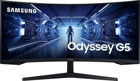 Samsung 34 "Odyssey G5 Monity Ultra-Wide Gaming Monitor ، 1000R منحني ، معدل تحديث 165 هرتز ، وقت استجابة 1 مللي ثانية ، Freesync Premium ، WQHD ، أسود ، مع MTC HDMI كابل ، LC34G55TWNXZA in Kuwait