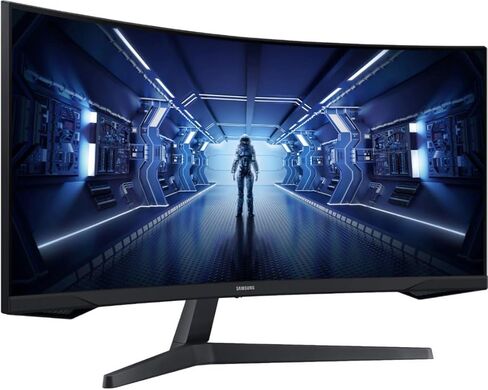 Samsung 34 "Odyssey G5 Monity Ultra-Wide Gaming Monitor ، 1000R منحني ، معدل تحديث 165 هرتز ، وقت استجابة 1 مللي ثانية ، Freesync Premium ، WQHD ، أسود ، مع MTC HDMI كابل ، LC34G55TWNXZA in Kuwait