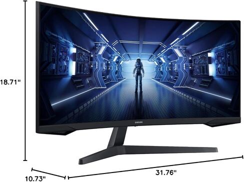 Samsung 34 "Odyssey G5 Monity Ultra-Wide Gaming Monitor ، 1000R منحني ، معدل تحديث 165 هرتز ، وقت استجابة 1 مللي ثانية ، Freesync Premium ، WQHD ، أسود ، مع MTC HDMI كابل ، LC34G55TWNXZA in Kuwait