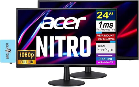 Acer Nitro ED240Q 24 بوصة 1500R شاشة FHD المنحنية ، FreeSync ، 1MS استجابة وقت ، تصميم Zeroframe ، HDMI ، VGA ، Vesa Mount (100mm) و Dockztorm USB Port Expander-Black (2025 Model) in Saudi Arabia
