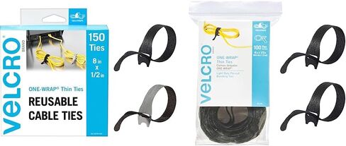مجموعة ربطات كابلات 150 قطعة من علامة VELCRO التجارية | استبدل أربطة السحاب بأشرطة قابلة لإعادة الاستخدام، وقلل من النفايات | لإدارة الأسلاك ومنظم الأسلاك | تصميم رفيع مقصوص مسبقًا مقاس 8 × 1/2 بوصة، أسود ورمادي in Saudi Arabia