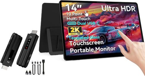 شاشة لمس شاشة تعمل باللمس 14 بوصة مع شاشة زجاجية مقسمة 2K مع جهاز إرسال ومستقبل HDMI اللاسلكي اللاسلكي in Kuwait