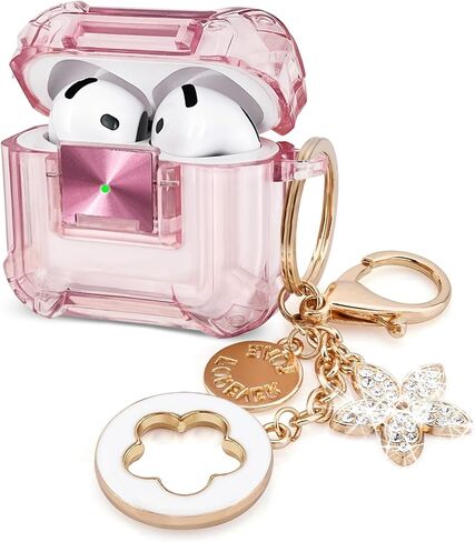 (with Safety Lock) Clear Case Compatible with Airpods 4 Case oft Clear TPU Cover for Apple Airpod 4 (2024) (USB-C) KOUJAON Soft TPU Transparency Air pods 4 Gen Cases with Girl Bling Keychain (Purple) in Saudi Arabia