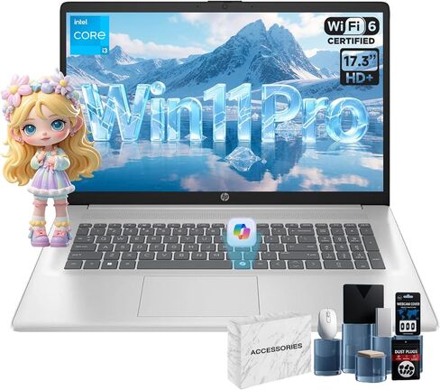HP 17 Laptop, 17.3" HD+ Anti-Glare Display, Intel 8-Core i3, 32GB RAM, 1TB SSD, Windows 11 Pro, Copilot AI Key, Numeric Keypad, WiFi 6, w/Accessory in Kuwait