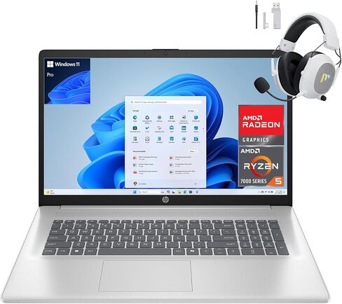 HP 17.3 بوصة كمبيوتر محمول ، شاشة FHD ، AMD Ryzen 5 7430U ، ذاكرة الوصول العشوائي 16 جيجابايت ، 512 جيجا بايت SSD ، AMD Radeon Graphics ، Windows 11 Pro ، Natural Silver ، Webcam ، HDMI ، Wi-Fi 6 ، Ai Copilot Key ، W/Mytrix ملحق in Kuwait