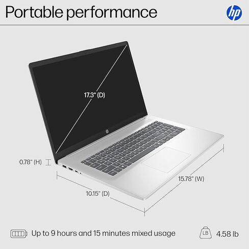 HP 17.3 بوصة كمبيوتر محمول ، شاشة FHD ، AMD Ryzen 5 7430U ، ذاكرة الوصول العشوائي 16 جيجابايت ، 512 جيجا بايت SSD ، AMD Radeon Graphics ، Windows 11 Pro ، Natural Silver ، Webcam ، HDMI ، Wi-Fi 6 ، Ai Copilot Key ، W/Mytrix ملحق in Kuwait