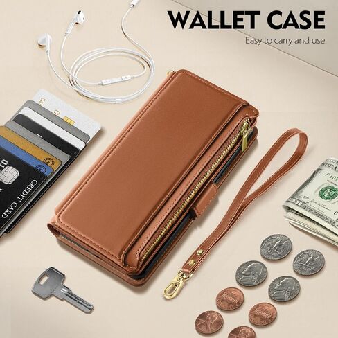 Antsturdy Compatible with iPhone 13 mini Wallet Case【RFID Blocking】 PU Leather Phone Case Women Men Flip Shockproof Cover Wrist Strap Zipper Credit Card Holder Slots for Apple 13 mini 2021.Black in Kuwait
