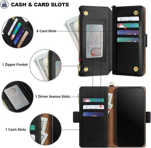 Antsturdy Compatible with iPhone 13 mini Wallet Case【RFID Blocking】 PU Leather Phone Case Women Men Flip Shockproof Cover Wrist Strap Zipper Credit Card Holder Slots for Apple 13 mini 2021.Black in Kuwait