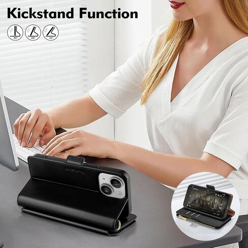 Antsturdy Compatible with iPhone 13 mini Wallet Case【RFID Blocking】 PU Leather Phone Case Women Men Flip Shockproof Cover Wrist Strap Zipper Credit Card Holder Slots for Apple 13 mini 2021.Black in Kuwait