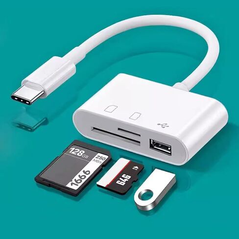 SD Card Reader, High-Speed Dual Slots& USB Port 3-in-1 USB C Memory Card Reader, SD Card Camera Adapter for MicroSD, SDHC, SDXC, TF in Saudi Arabia