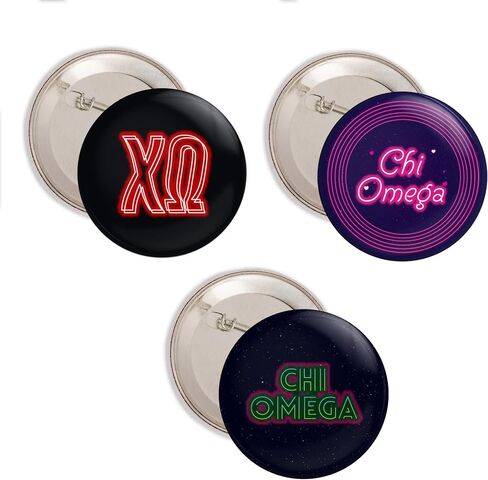 Chi Omega Buttons Pin Sorority Pink Floral 3 Pieces of Variety Buttons Pin Back Badge 2.25-inch chi o in Saudi Arabia